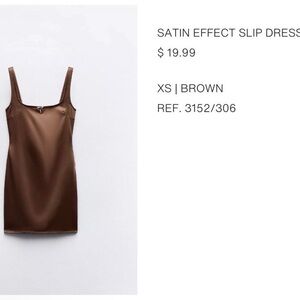 Zara Brown Satin Effect Mini Dress